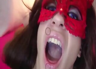 Masked girl drinks warm dog cum after enjoying bestiality intercourse