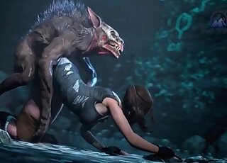 Dangerous anime beast fucks a cartoon chick in a deserted place