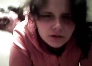 Chubby brunette zoophilia addict lets this dog eat and fuck her pussy